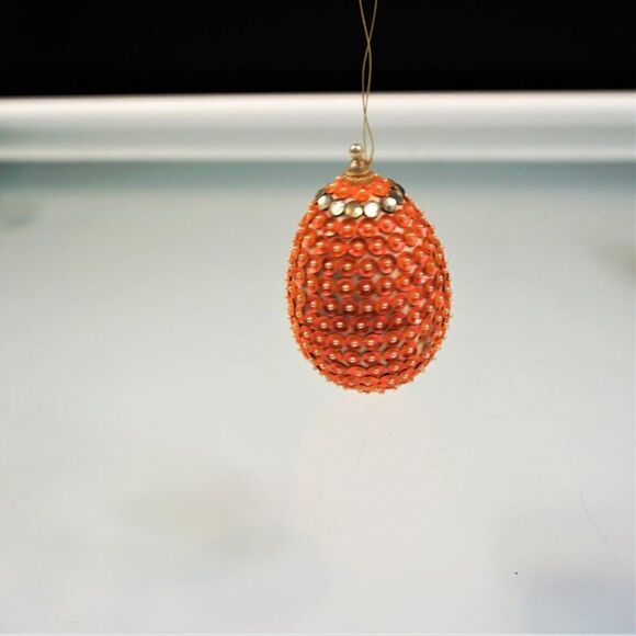 Christmas Ornament Sequined Jeweled Egg Vintage Tree Decoration - Picture 2 of 7